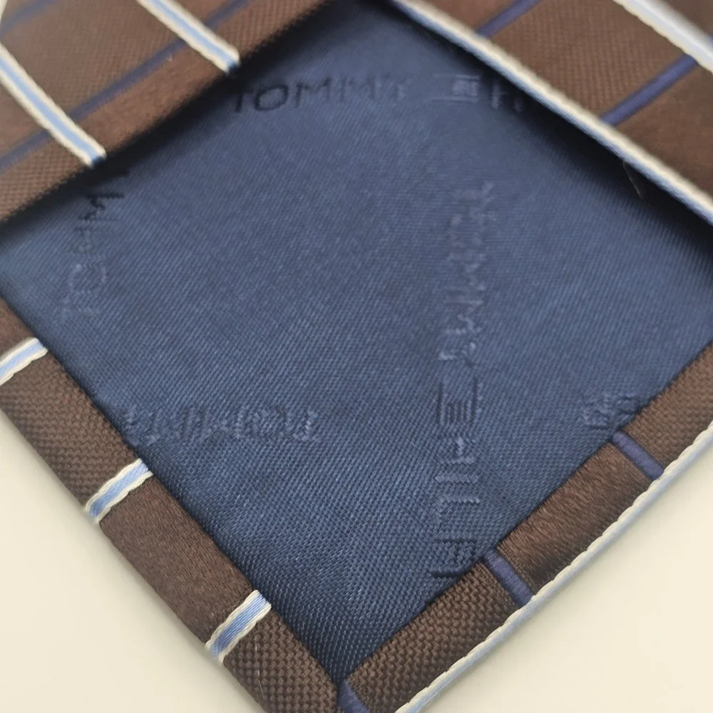 Tommy‎ Hilfiger Silk Tie Brown Blue Grid Classic Business Office Preppy Academia